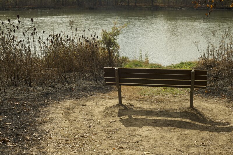 There are a couple of benches along the French Broad River where you can enjoy the views of the river.