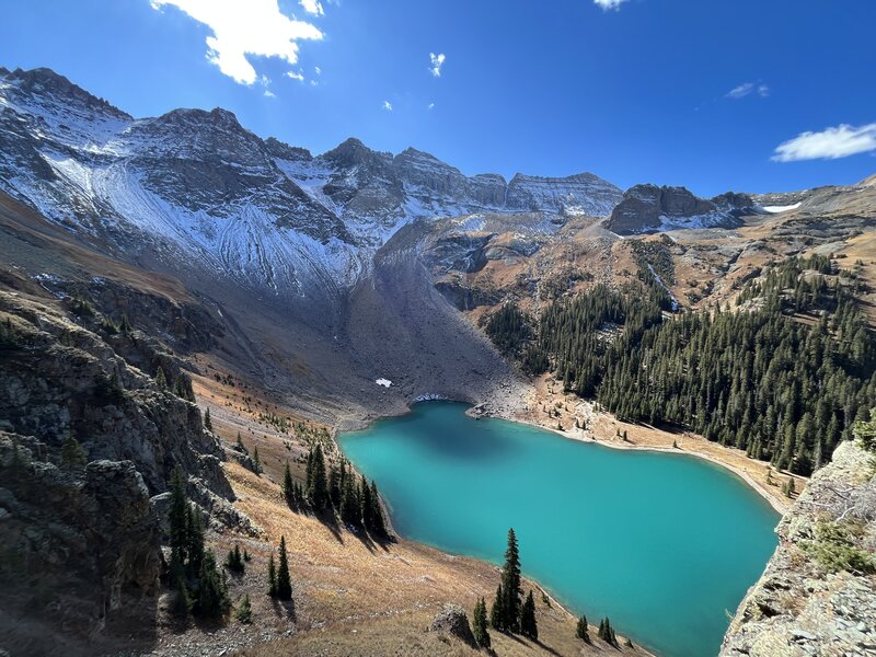 Glorious Lower Blue Lake as seen from a lookout on the trail.