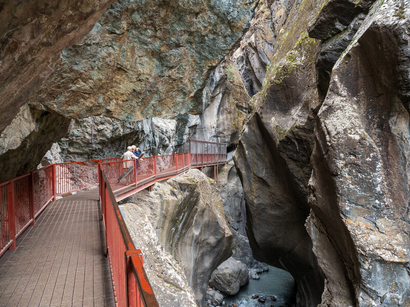 The metal walkway within Box Canyon.