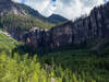 Views looking up to Bridal Veil Falls.