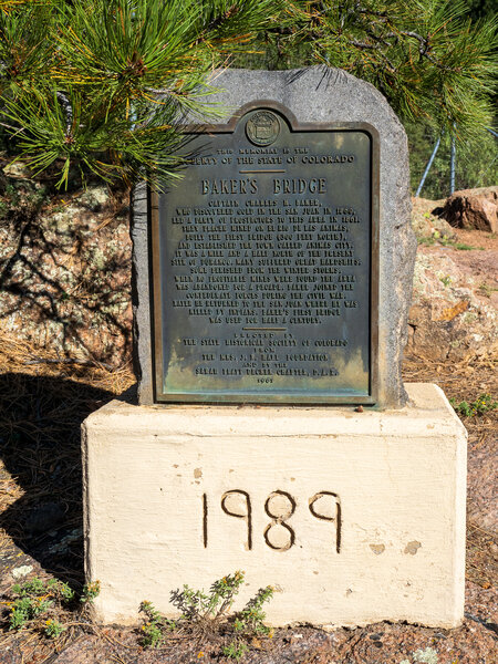 Historical marker at Baker's Bridge.