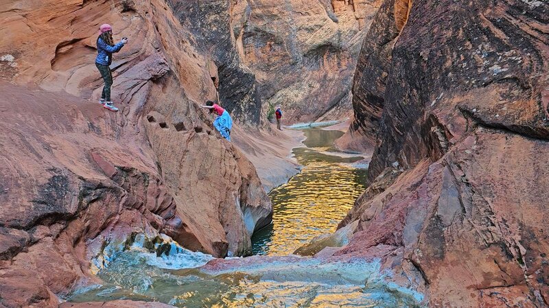 The Waterfall with ancient Ancestral Moqui Steps. Red Reef Trail.