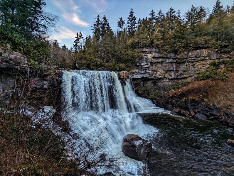 Blackwater Falls in February from the lower viewing platform.