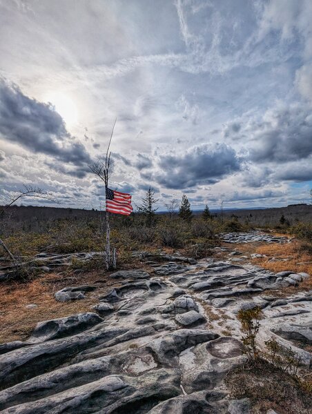 USA flag planted on the Moon Rocks.