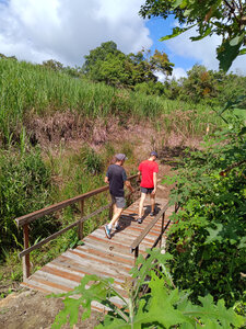 Hikers by the bridge in trail "La Martilla."
