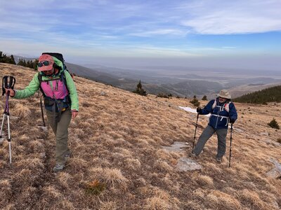 Hiking up Culebra's grassy hillside before the ridge.