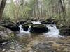 The waterfall, below the dam, along Pease Brook.