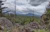 Rathdrum Mountain, center right, about 15 miles away to the west-southwest, is seen from the top of the rocky highpoint.