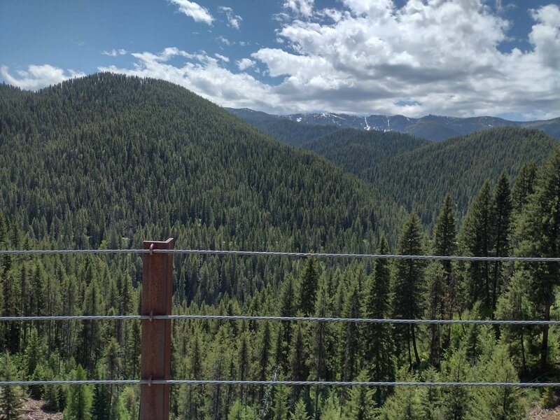 Bitterroot Mountains from Small Creek Trestle along The Hiawatha Trail. This trestle is 120 feet high with solid wire fencing for safety.