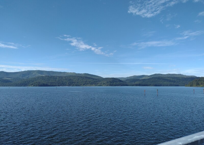 Lake Coeur d'Alene, looking north from the Chatcolet Bridge along Trail of the Coeur d'Alenes.