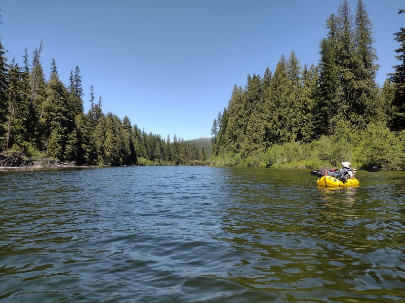 Enjoying the Thorofare in a packraft, approaching the Portage Trail launch/landing site, when returning from Upper Priest Lake.