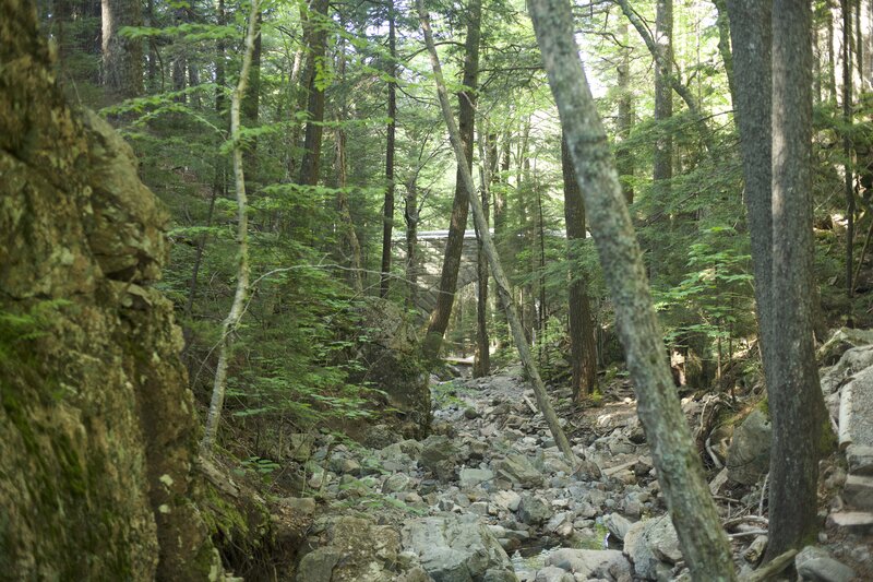 The Maple Spring Trail moves through the creek bed as it approaches the Hemlock Carriage Road Bridge.  The park service has done a nice job of constructing a trail through this area, making it easy on hikers.