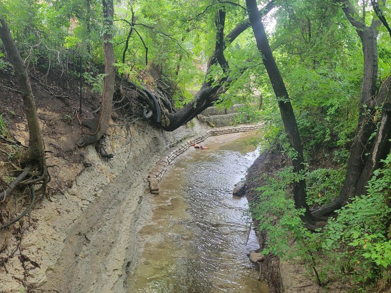 View of the tributary creek at the Chatsworth bridge.