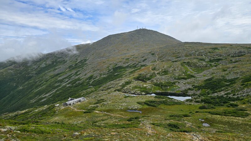 Crawford Trail on Mount Monroe.  Looking down on Lake of the Clouds Area and across at Mount Washington.