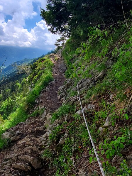 Short section of protected trail along a narrow edge.