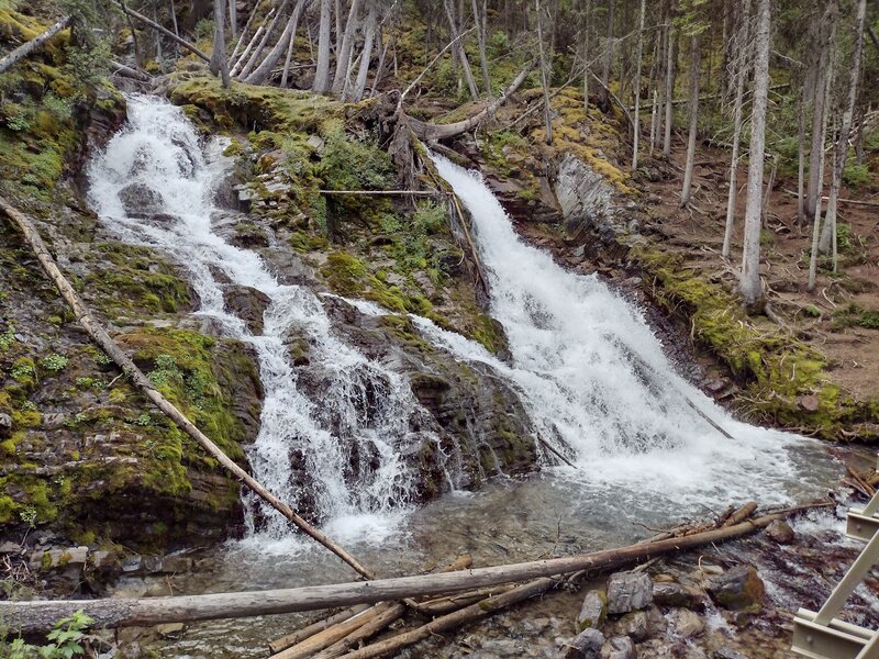 Sarrail Creek Falls along the trail on the south side of Upper Kananaskis Lake.