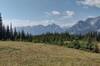 Mountains, many mountains... Mt. Fox, 9.754 ft., (right, summit is just out of the photo) on the Great Divide, Mt. Aosta, 9,823 ft. (center right), begins the chain of mountains that extends (to the left) down the Elk River valley.