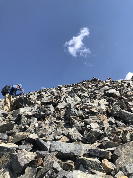 The last run up Grays south ridge is rough, but trail is visible.