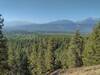 Looking southwest from near the Swift Creek Lookout, Valemount is in the valley below (left). Mountains in the distance with glaciers sprinkled among them, if you look closely.