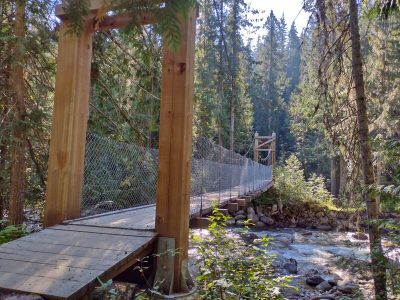 The sturdy Swift Creek suspension bridge.