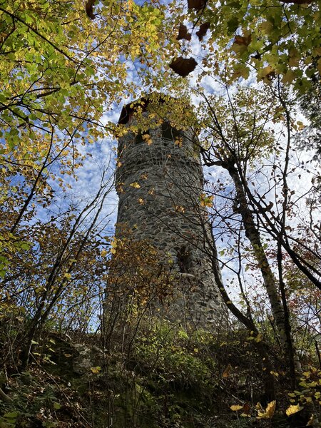 The stone firetower, atop Prospect Mountain (c. 1912).