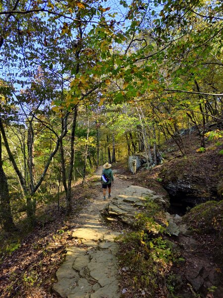 On the main trail past some deep crevices.