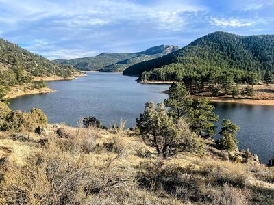 Looking back east across the Ralph Price Reservoir towards the dam.