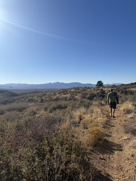 Trail is mostly sandy with a few rocky slight hills. This is the view returning to the beginning.