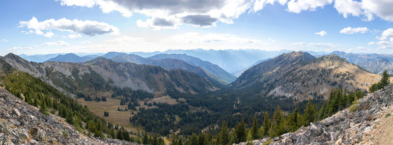 Panorama across Devils Kitchen and Old Maid Mountain