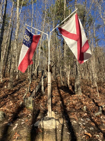 The flags that mark the supposed Alabama/ Georgia state line.