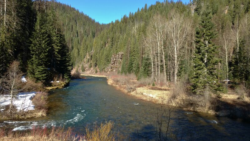 Jordan Creek (left) empties into the Coeur d'Alene River at Jordan Camp.