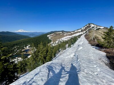 Early Season snow pack preventing passage after the summit.
