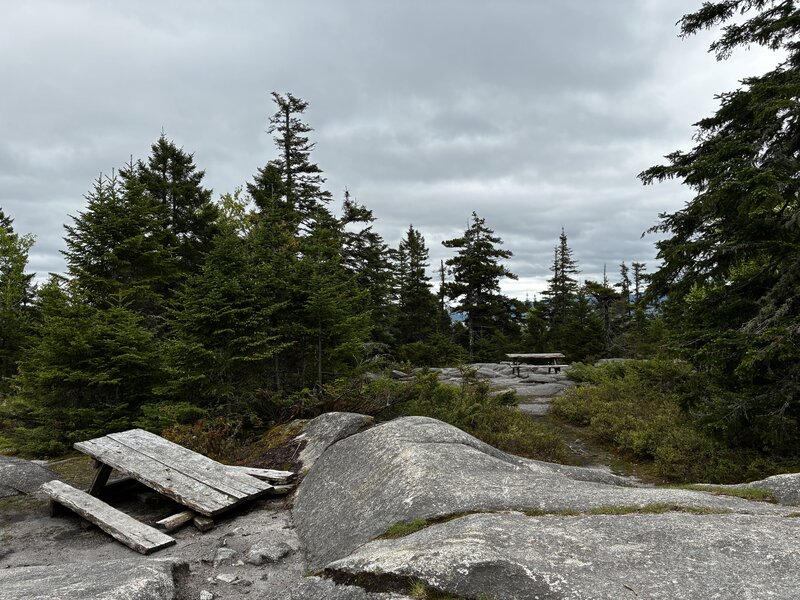 Picnic tables at the summit of Bald Mountain.