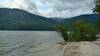 The sandy beach (bottom right) at Trapper trail camp, is a great place to take in the views across Upper Priest Lake to Plowboy Mountain (upper left).