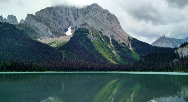 The view from the campground shoreline - Mount Aosta, 9.823 ft., is nearby, across Lower Elk Lake.