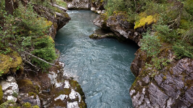 Petain Creek mini canyon. A sturdy bridge crosses the creek here.
