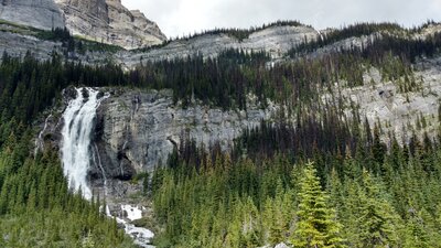 Petain Falls, about 100 ft. tall, is safely seen from a good viewing area.