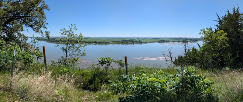 View of the Missouri River from a bench at the top of the trail.