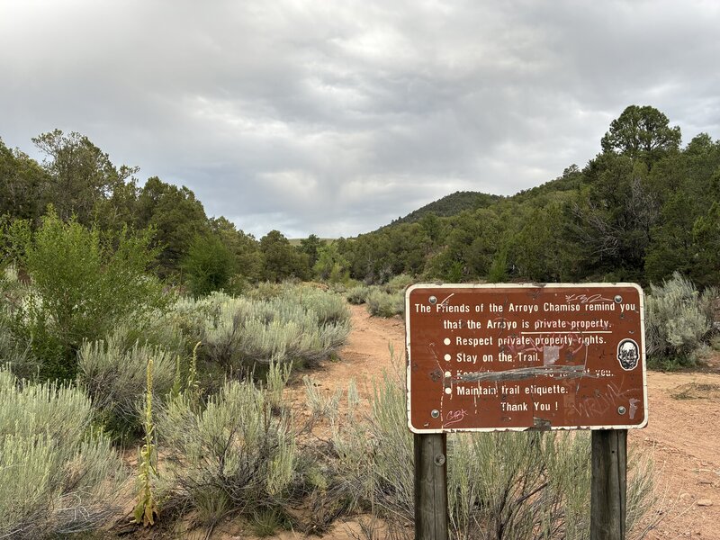Sign showing arroyo is private property.
