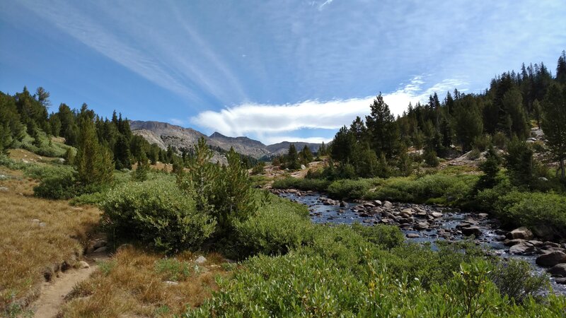 Middle Fork Lake Trail runs along the Middle Fork of Boulder Creek in the Wind Rivers high country.