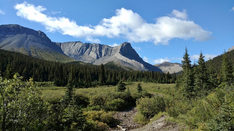 Cathedral Peak (center), seen from the northeast side of Eagles Nest Pass.