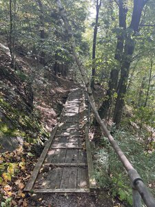 Bridge to rock ledge.