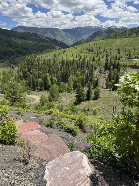 The view from Ute Point looking down the Coal Creek drainage, with Hawk Peak at right.