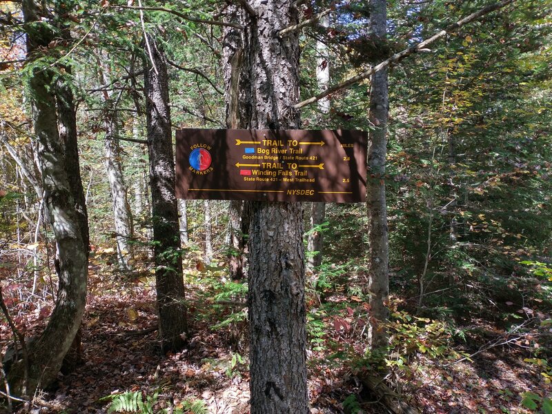 Trail junction at Winding Falls bridge - new sign.