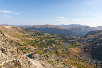 A basin east of the Continental Divide with Trail Ridge in the distance.