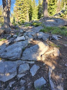 Rock cairn marking the climbers trail. There's a lot of rock around it so it tends to blend in.