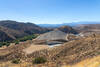 The Mojave River Dam with the San Gabriel Mountains in the distance.
