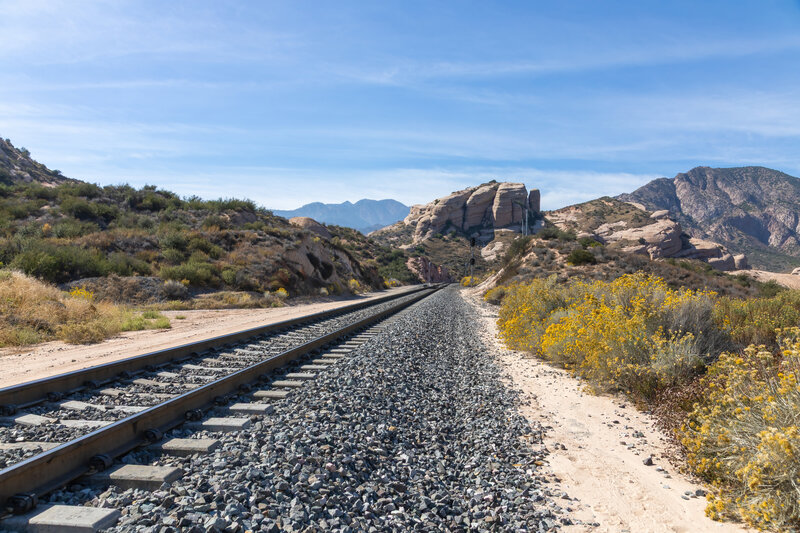 Crossing railroad tracks west of Interstate 15.