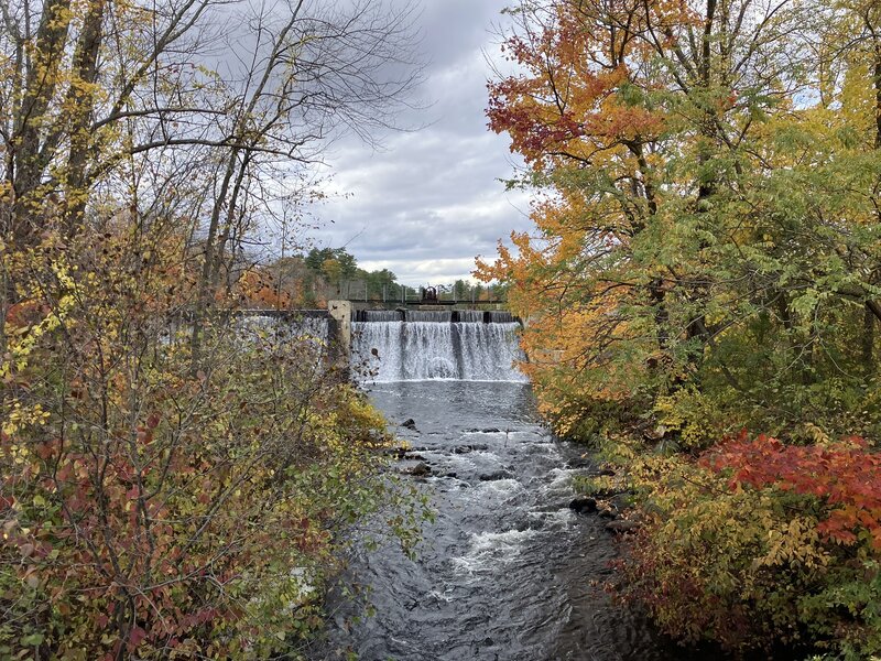 Mousam River Dam on a fall day.