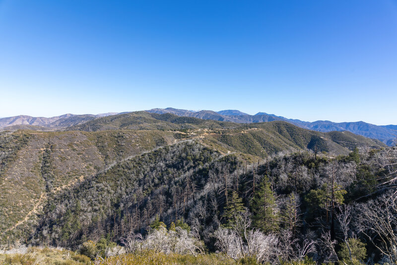 Looking back towards Pacifico Mountain and snow covered Throop Peak.